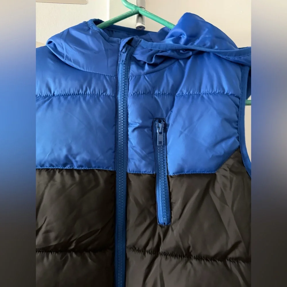 Blue and Black Puffer Vest with Hood - Picture 2 of 3